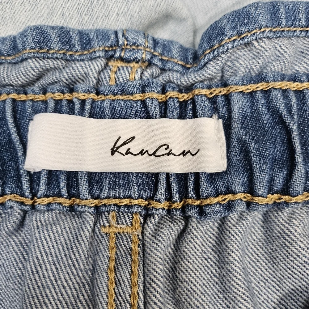Kancan Severely Distressed Paper Bag Waist Light Wash Blue Denim Jeans Size 15